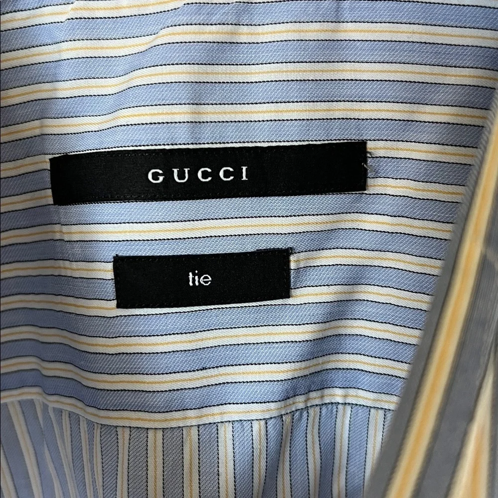Gucci blue & white yellow pinstripe button down cotton dress shirt